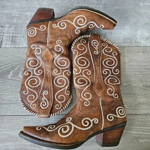 Ariat Shelleen Womens Western Leather Boots White Swirl Embroidery Size 7.5 - Picture 4 of 15